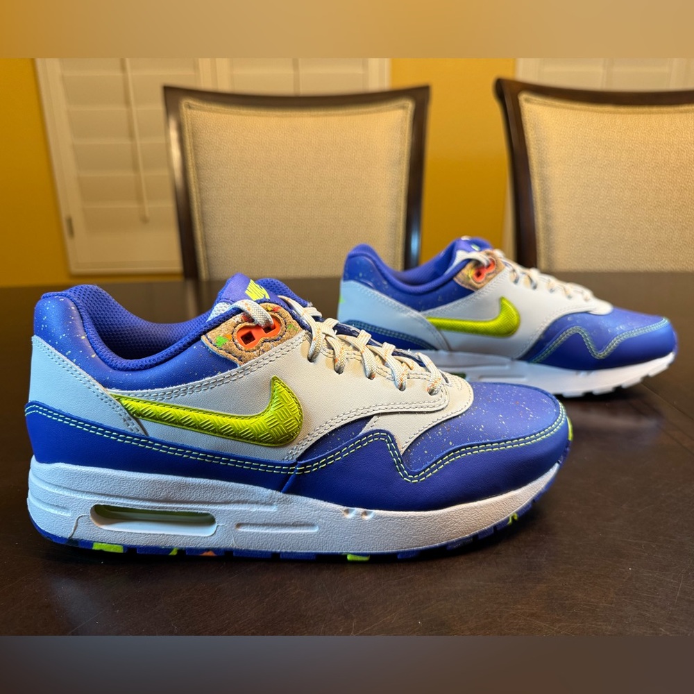 New Nike Air Max 1 Blue White Sneakers Shoes Size US 6Y - Picture 2 of 13
